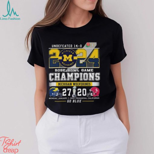 Undefeated 14 0 michigan wolverines róe bowl game champions go blue shirt
