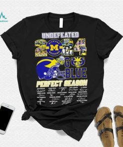 Undefeated 2024 Michigan Wolverines go blue perfect season signatures helmet logo shirt