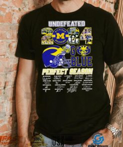 Undefeated 2024 Michigan Wolverines go blue perfect season signatures helmet logo shirt