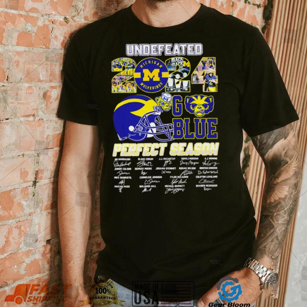 Undefeated 2024 Michigan Wolverines go blue perfect season signatures helmet logo shirt Undefeated 2024 Michigan Wolverines go blue perfect season signatures helmet logo shirt