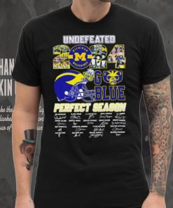 Undefeated 2024 Michigan Wolverines go blue perfect season signatures helmet logo shirt
