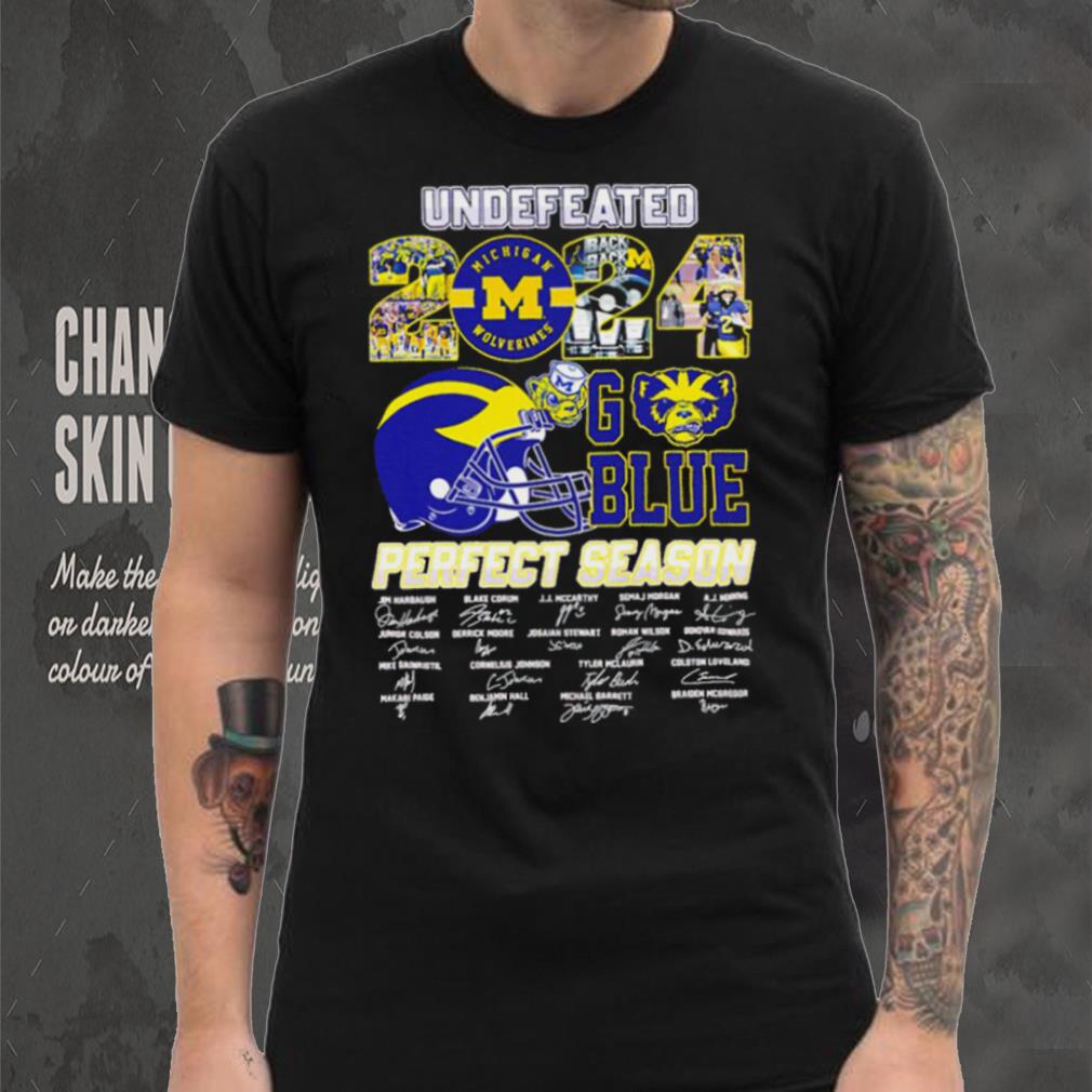 Undefeated 2024 Michigan Wolverines go blue perfect season signatures helmet logo shirt Undefeated 2024 Michigan Wolverines go blue perfect season signatures helmet logo shirt
