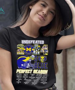 Undefeated 2024 Michigan Wolverines go blue perfect season signatures helmet logo shirt