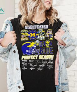 Undefeated 2024 Michigan Wolverines go blue perfect season signatures helmet logo shirt