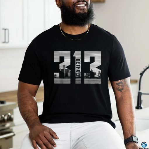Vintage Detroit Michigan 313 Area Code Skyline Shirt