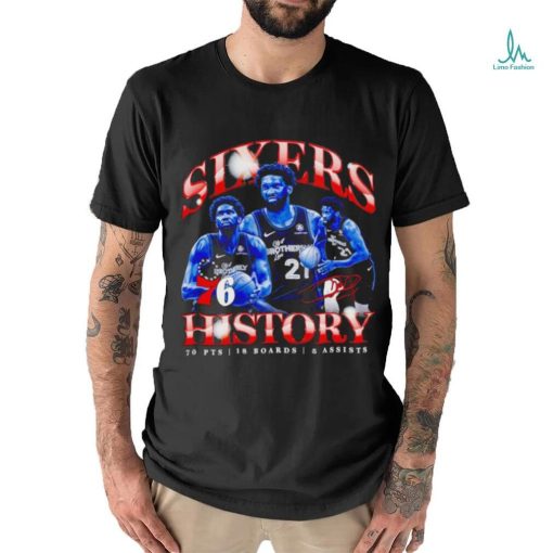 Vintage Joel Embiid Philadelphia 76ers sixers history signature shirt