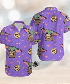 Vivid Vibes Baby Yoda Purple Mens Hawaiian Shirts