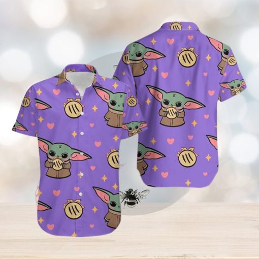 Vivid Vibes Baby Yoda Purple Mens Hawaiian Shirts