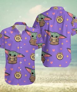 Vivid Vibes Baby Yoda Purple Mens Hawaiian Shirts