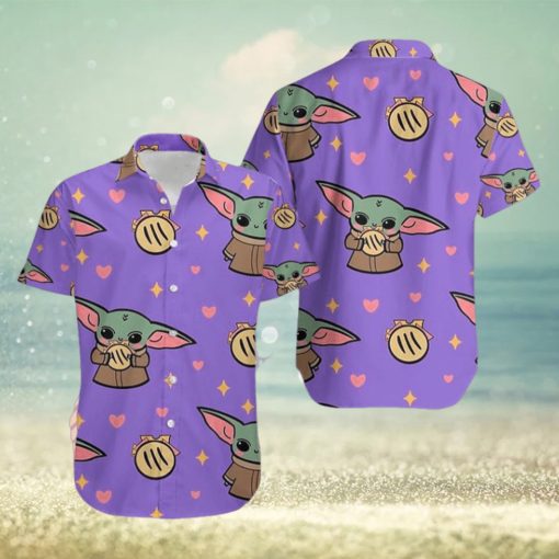 Vivid Vibes Baby Yoda Purple Mens Hawaiian Shirts