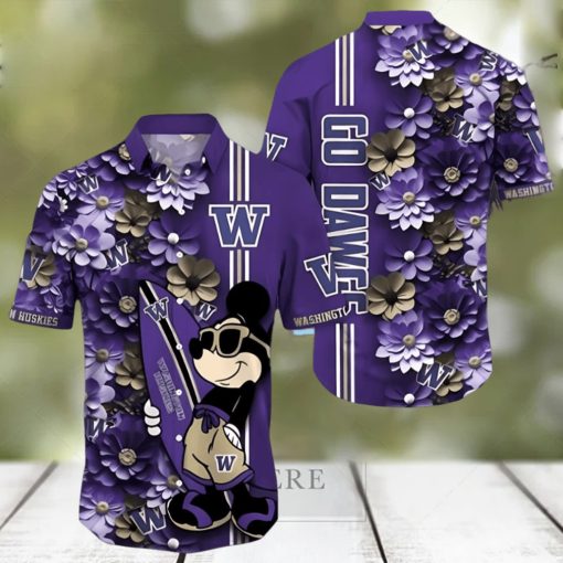 Washington Huskies Hawaiian Shirt Mickey Love Surfing Trending Summer Gift