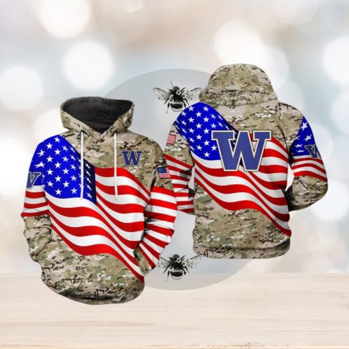 Washington Huskies NCAA US Flag Camo Veteran 3D Printed Hoodie