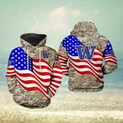 Washington Huskies NCAA US Flag Camo Veteran 3D Printed Hoodie