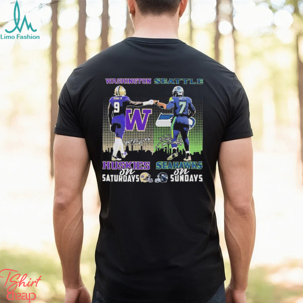 Washington Huskies Penix Jr On Saturdays Seattle Seahawks Smith On Sundays Signatures Shirt Washington Huskies Penix Jr On Saturdays Seattle Seahawks Smith On Sundays Signatures Shirt