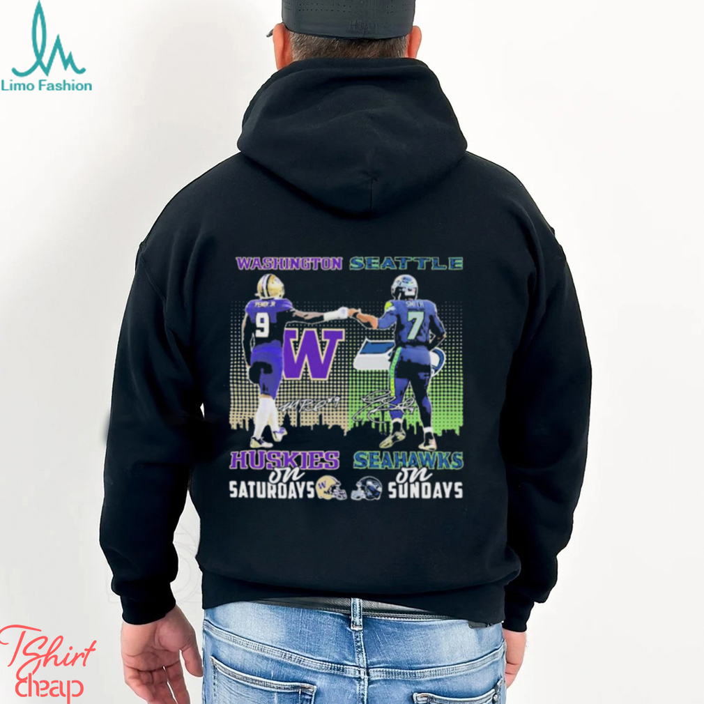 Washington Huskies Penix Jr On Saturdays Seattle Seahawks Smith On Sundays Signatures Shirt Washington Huskies Penix Jr On Saturdays Seattle Seahawks Smith On Sundays Signatures Shirt