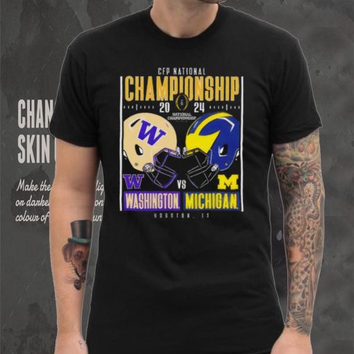 Washington Huskies vs Michigan Wolverines 2024 CFP national championship Houston Texas helmet head to head shirt