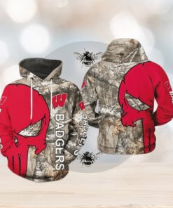 Wisconsin Badgers NCAA Camo Veteran Hunting 3D All Over Print Hoodie, Zip Up Hoodie
