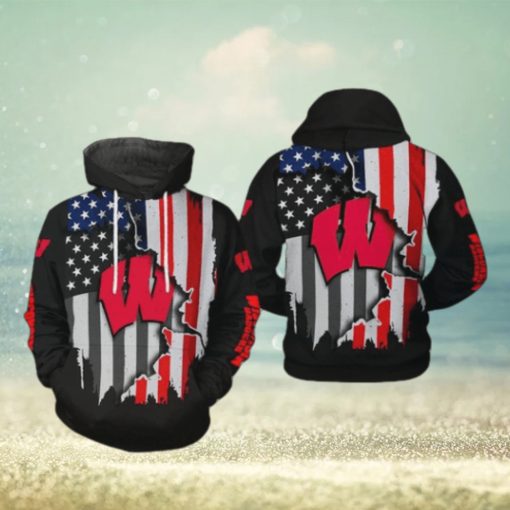 Wisconsin Badgers NCAA US Flag 3D Printed Hoodie