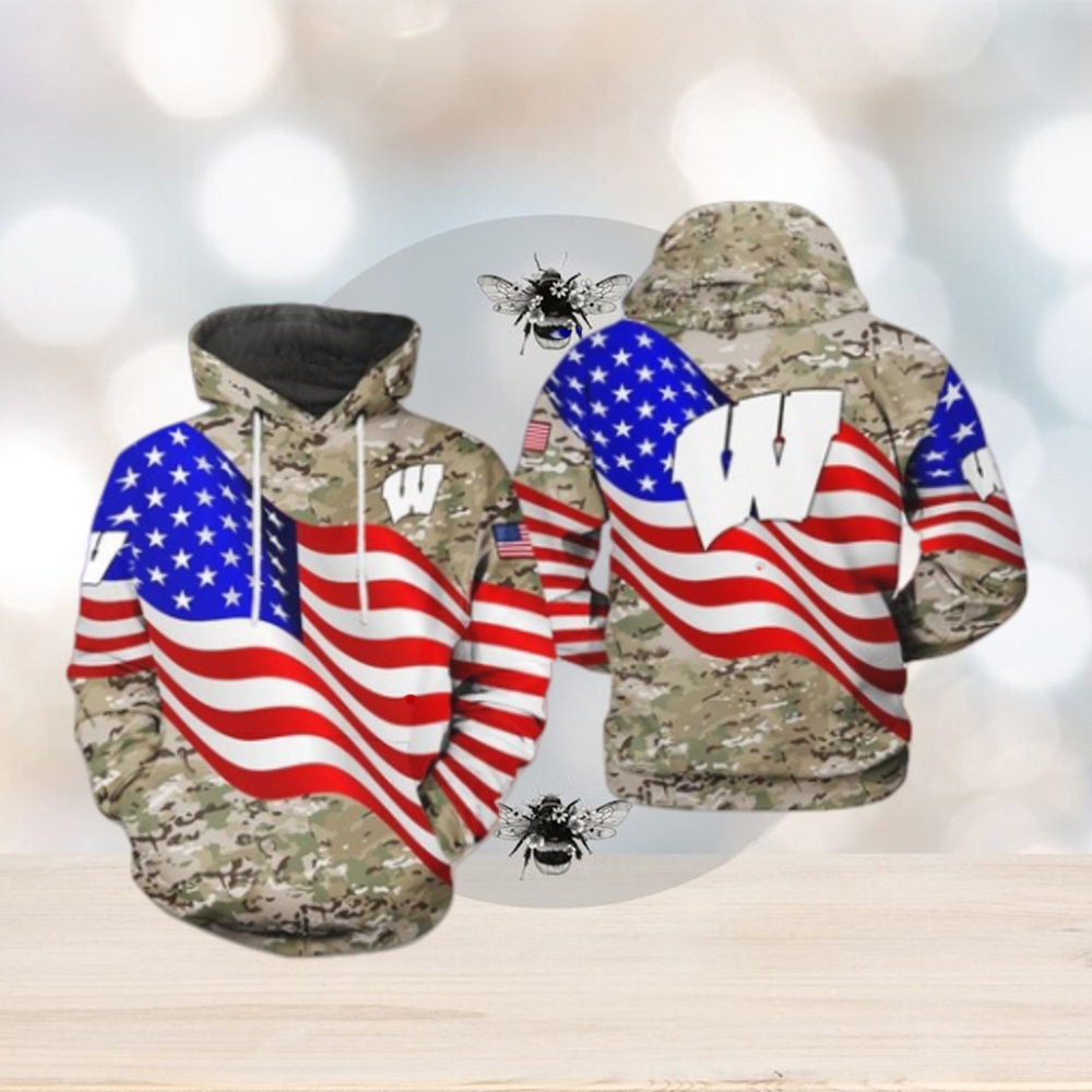 Wisconsin Badgers NCAA US Flag Camo Veteran 3D Printed Hoodie Wisconsin Badgers NCAA US Flag Camo Veteran 3D Printed Hoodie