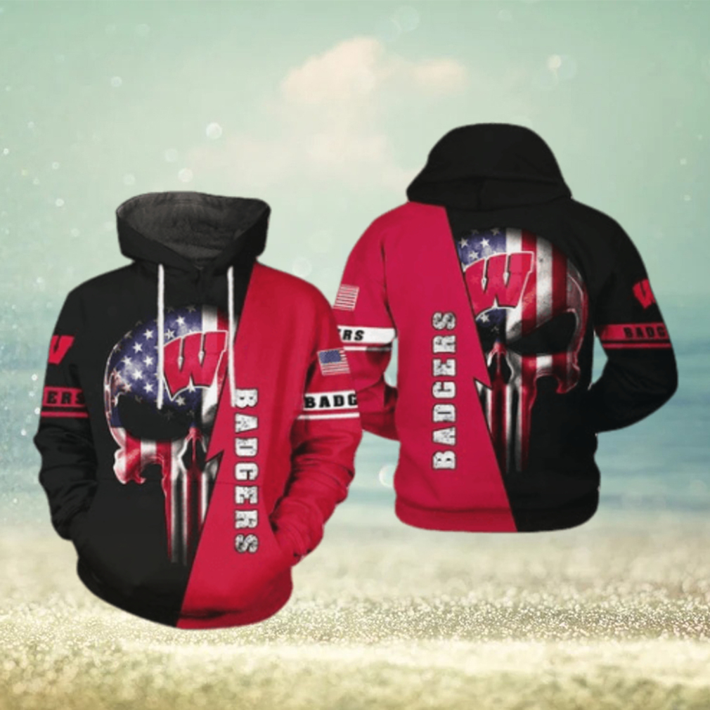 Wisconsin Badgers NCAA US Flag Skull 3D Printed Hoodie Wisconsin Badgers NCAA US Flag Skull 3D Printed Hoodie