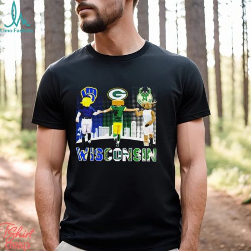 Wisconsin city Milwaukee Brewers baseball Green Bay Packers football Milwaukee Bucks basketball logo mascots shirt