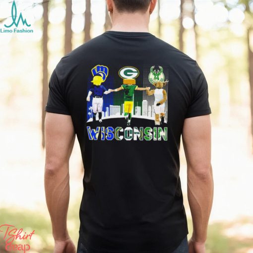 Wisconsin city Milwaukee Brewers baseball Green Bay Packers football Milwaukee Bucks basketball logo mascots shirt