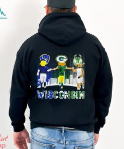 Wisconsin city Milwaukee Brewers baseball Green Bay Packers football Milwaukee Bucks basketball logo mascots shirt