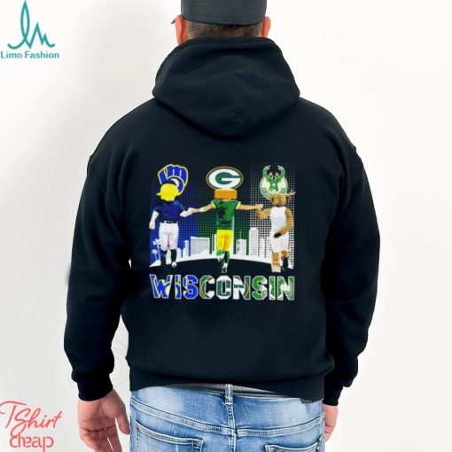 Wisconsin city Milwaukee Brewers baseball Green Bay Packers football Milwaukee Bucks basketball logo mascots shirt