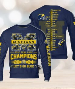 Wolverines Let’s Go Blue 2024 Rose Bowl Game Champs 3D Sweatshirt