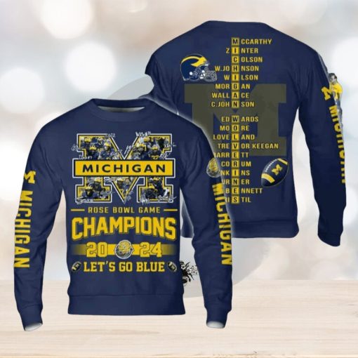 Wolverines Let’s Go Blue 2024 Rose Bowl Game Champs 3D Sweatshirt