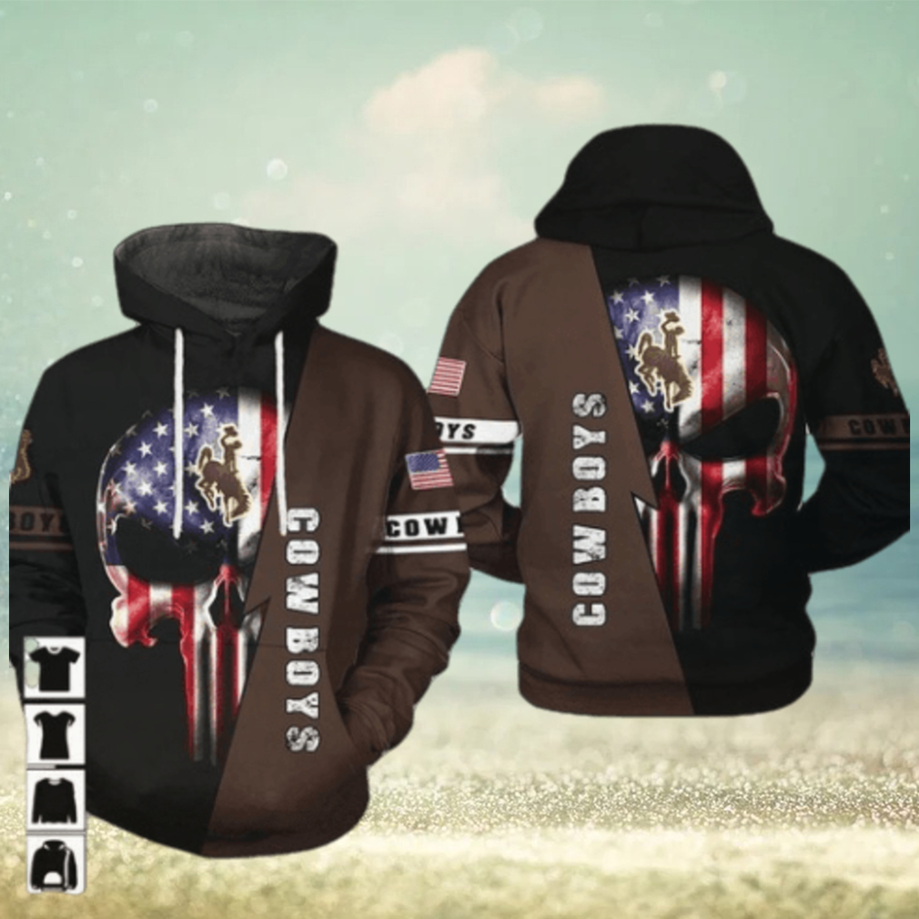 Wyoming Cowboys NCAA US Flag Skull 3D Hoodie Wyoming Cowboys NCAA US Flag Skull 3D Hoodie
