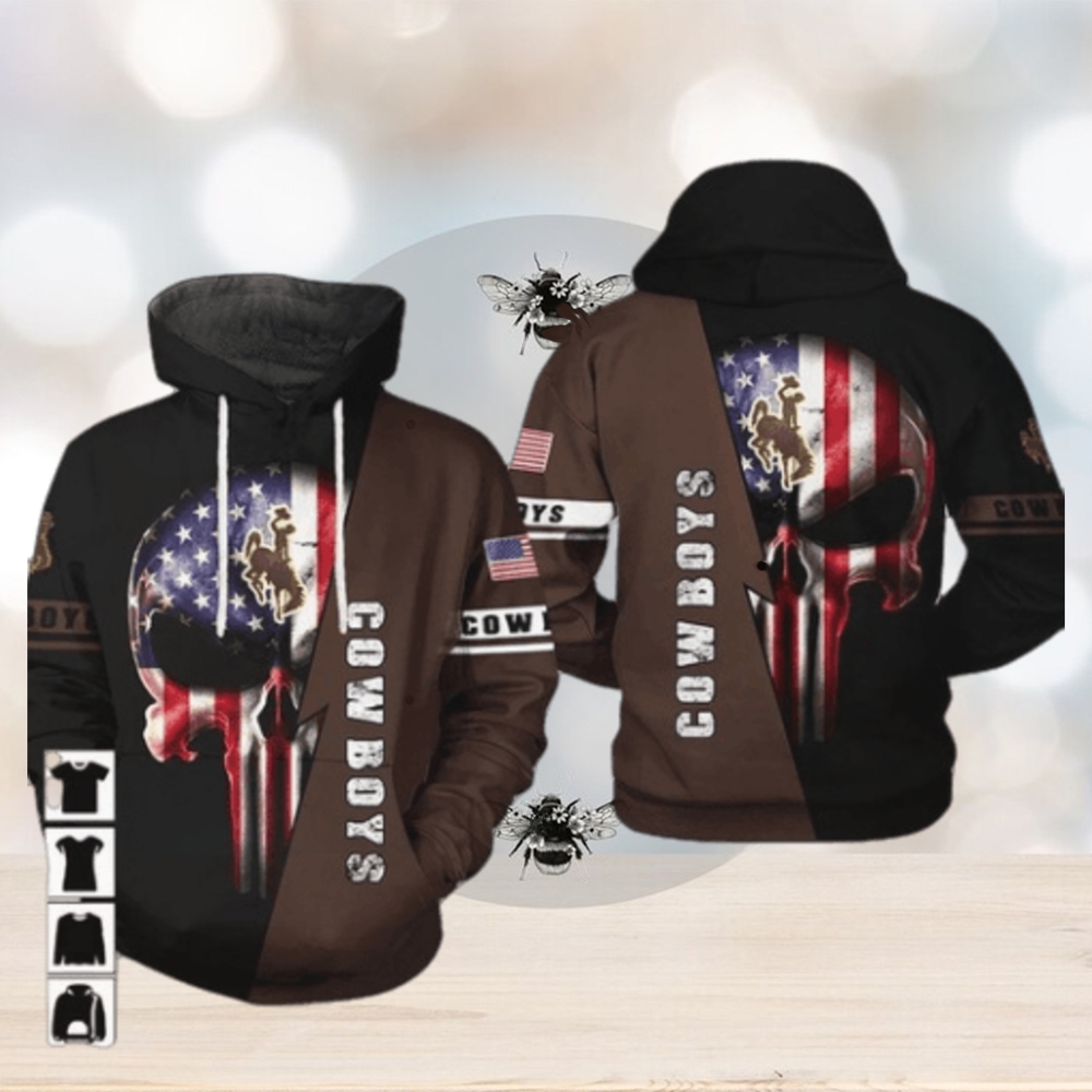 Wyoming Cowboys NCAA US Flag Skull 3D Hoodie Wyoming Cowboys NCAA US Flag Skull 3D Hoodie