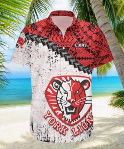 York Lions Ca Cis Grunge Polynesian Tattoo Pattern Hawaiian Shirt For Fans