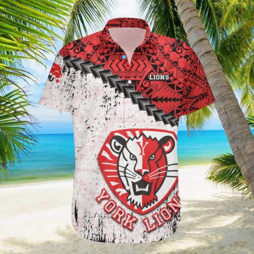 York Lions Ca Cis Grunge Polynesian Tattoo Pattern Hawaiian Shirt For Fans