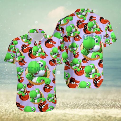 Yoshi Mario Baltimore Orioles Purple Fancy Hawaiian Shirts