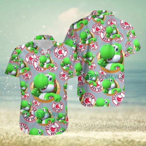 Yoshi Mario Boston Red Sox Grey Bulk Hawaiian Shirts