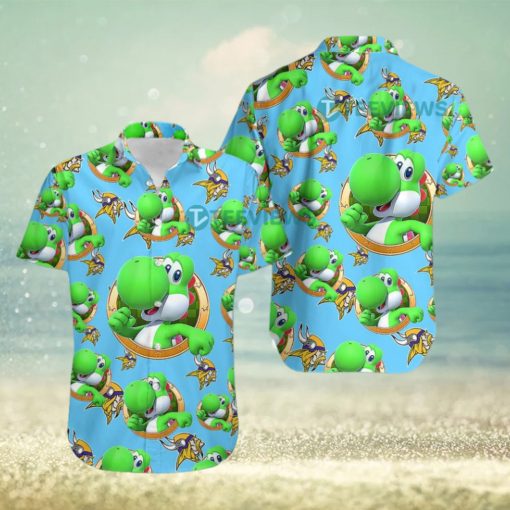 Yoshi Mario Minnesota Vikings Blue Silk Hawaiian Shirts