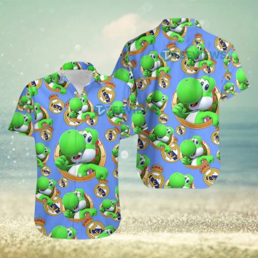 Yoshi Mario Real Madrid Fc Blue Tropical Button Down Shirt
