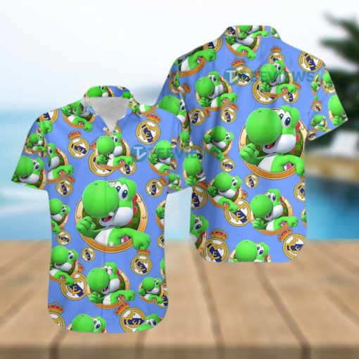 Yoshi Mario Real Madrid Fc Blue Tropical Button Down Shirt
