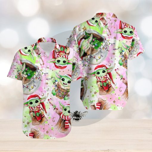 Yuletide Groove Baby Yoda Christmas Tropical Print Hawaiian Shirt Extravaganza