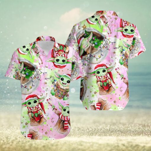 Yuletide Groove Baby Yoda Christmas Tropical Print Hawaiian Shirt Extravaganza