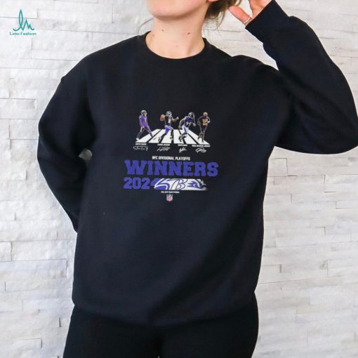 baltimore Ravens Is Winners 2023 2024 AFC Divisional Playoffs Jan 20 2024 Levi’s Stadium Team Members NFL Logo Abbey Road Signatures T Shirt
