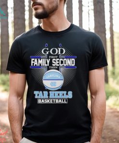 2024 God first family second then Tar Heels basketball shirt