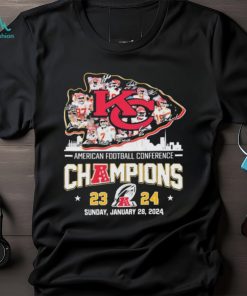 American Football Conference Champions 2024 Kansas City Chiefs Skyline Logo Players Signatures Shirt