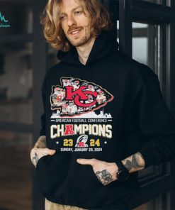 American Football Conference Champions 2024 Kansas City Chiefs Skyline Logo Players Signatures Shirt