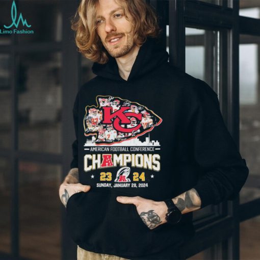 American Football Conference Champions 2024 Kansas City Chiefs Skyline Logo Players Signatures Shirt
