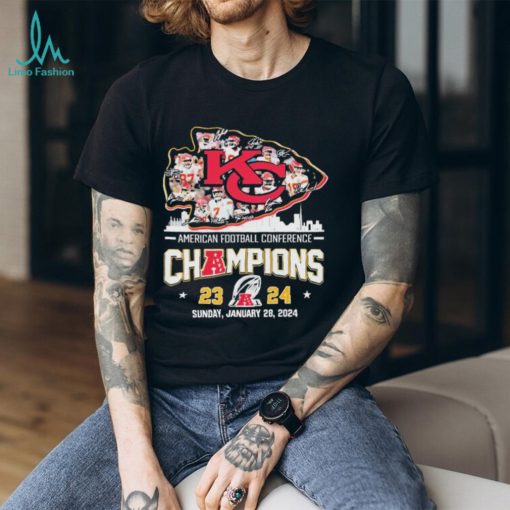 American Football Conference Champions 2024 Kansas City Chiefs Skyline Logo Players Signatures Shirt
