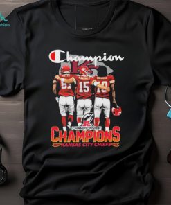 Champion Travis Kelce Patrick Mahomes And Isiah Pacheco Kansas City Chiefs AFC Champions Signatures Shirt