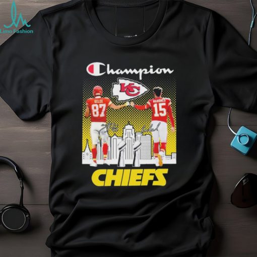 Champions Travis Kelce And Patrick Mahomes Kansas City Chiefs Super Bowl LVIII Signatures Shirt