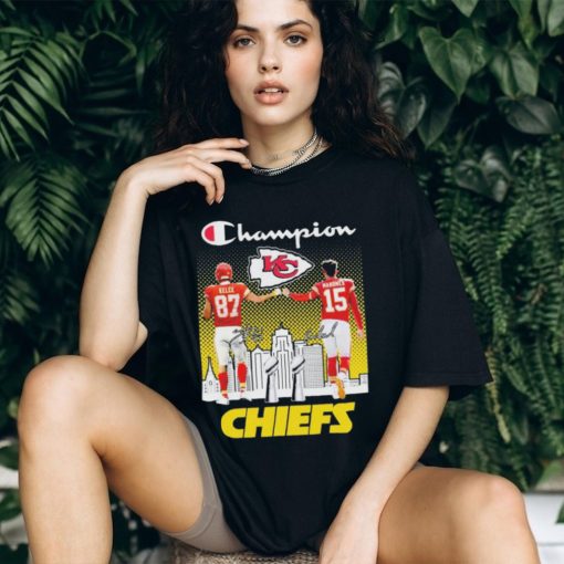 Champions Travis Kelce And Patrick Mahomes Kansas City Chiefs Super Bowl LVIII Signatures Shirt